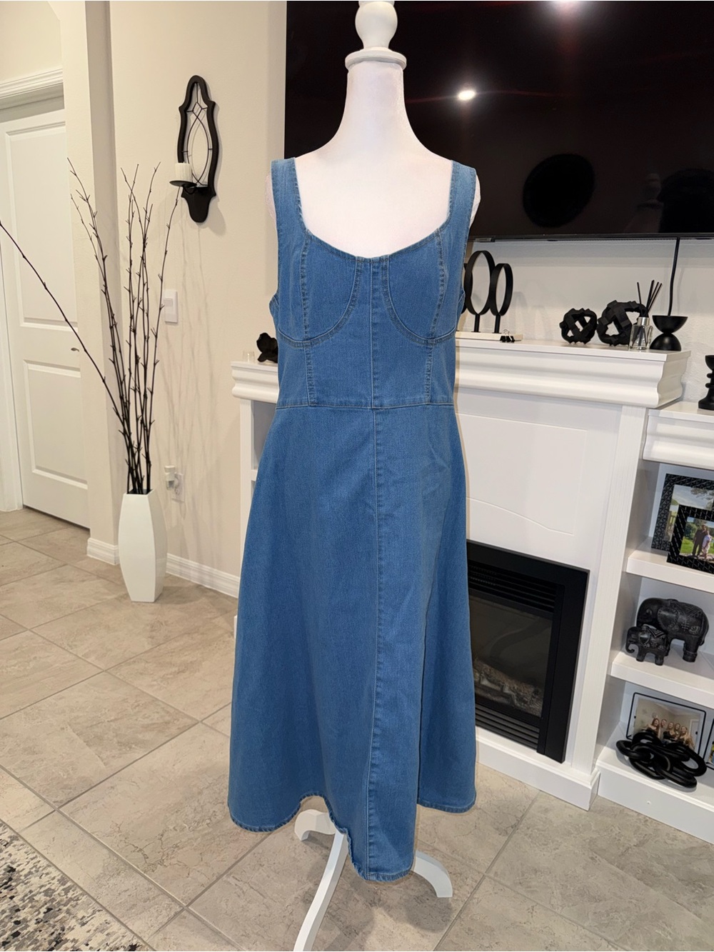 SHEIN Blue Denim Maxi Dress with Fitted Bodice Size XL